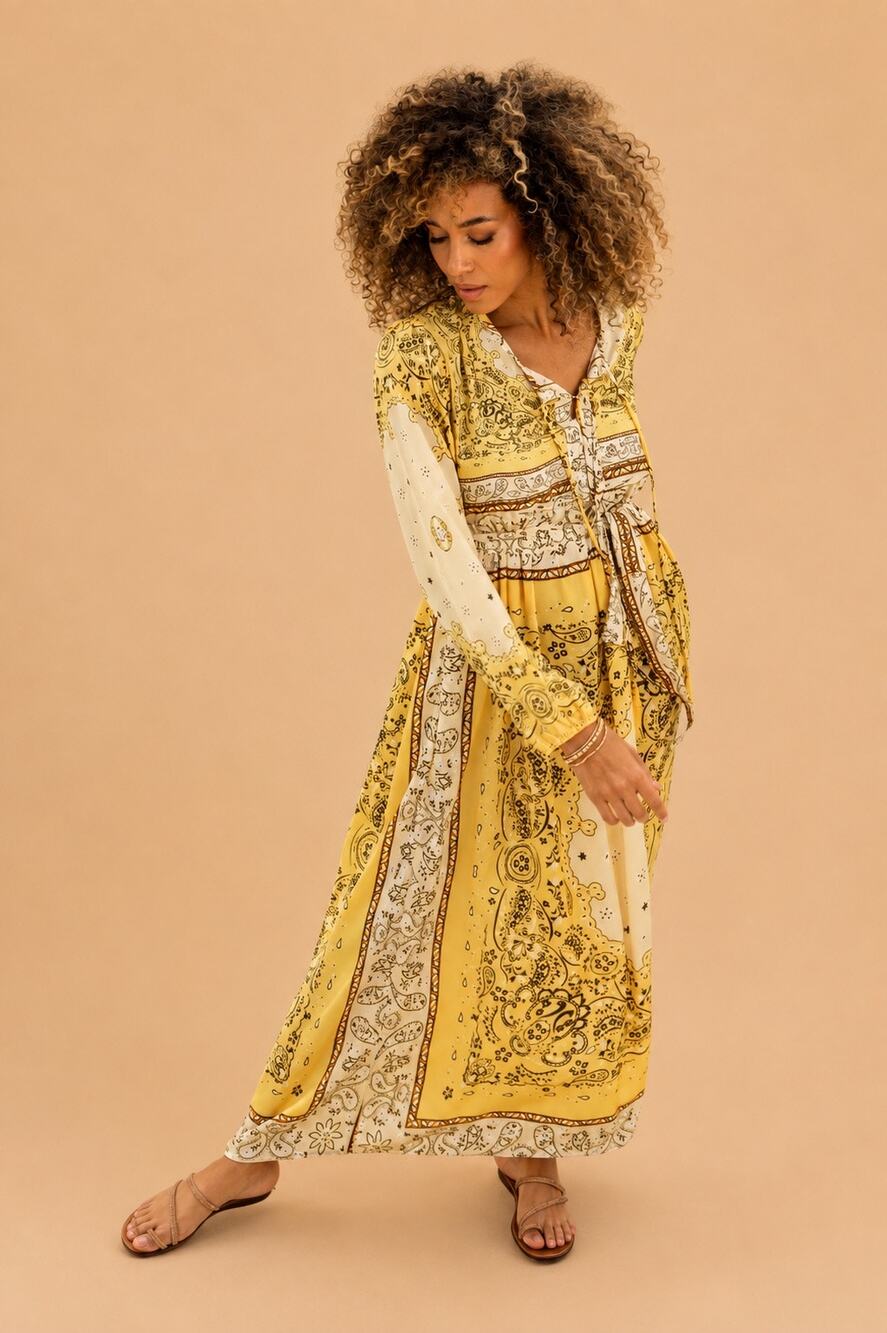Gold & Silver Paris Says Paisley Print Yellow Maxi Dress